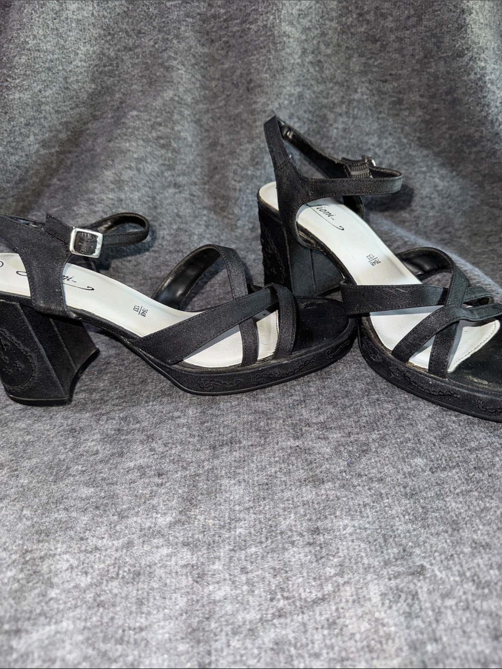 FIONI Clothing Black Strappy Block Heel Embroidered Y2K